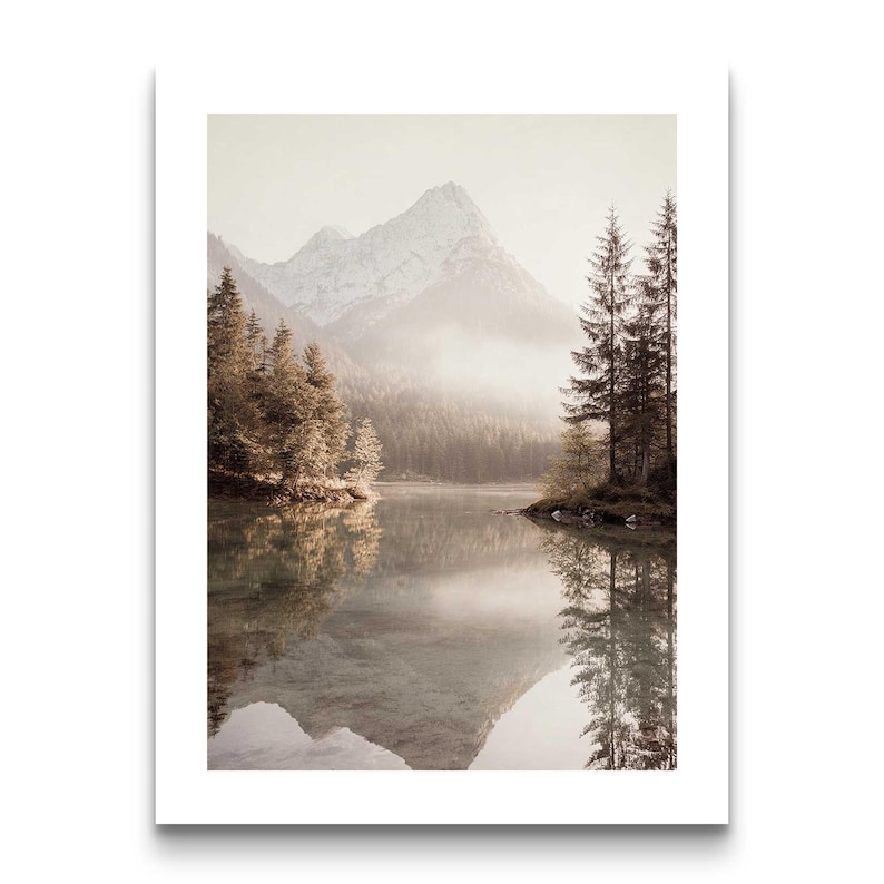 Misty Mountain Lake Art Print Serene Forest Landscape Photography ...