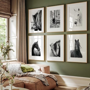 Stylish horse art prints set of six modern black white posters Black and White Horse Photography Set – Equestrian Wall Art Prints, Modern Farmhouse Animal Poster Collection