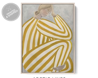 Abstract Woman Art Print, Modern Figurative Wall Art, Mustard Yellow Minimalist Female Painting, Contemporary Home Decor
