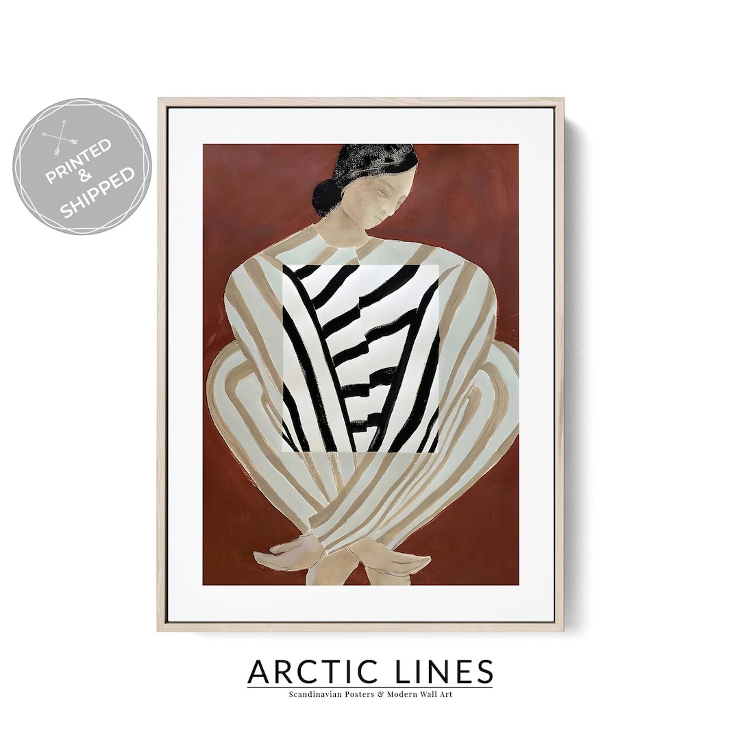 Striped Dress Woman Wall Art Print Modern Line Art Abstract Portrait ...