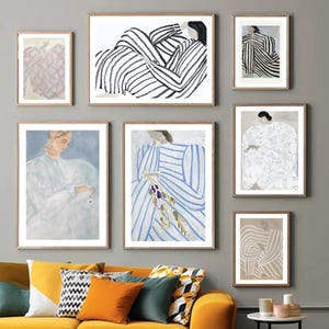 抽象的なラインカーブガール北欧ミニマリストウォールアートキャンバスプリント、スカンジナビアリビングルームの装飾とインスピレーションモダンペインティング