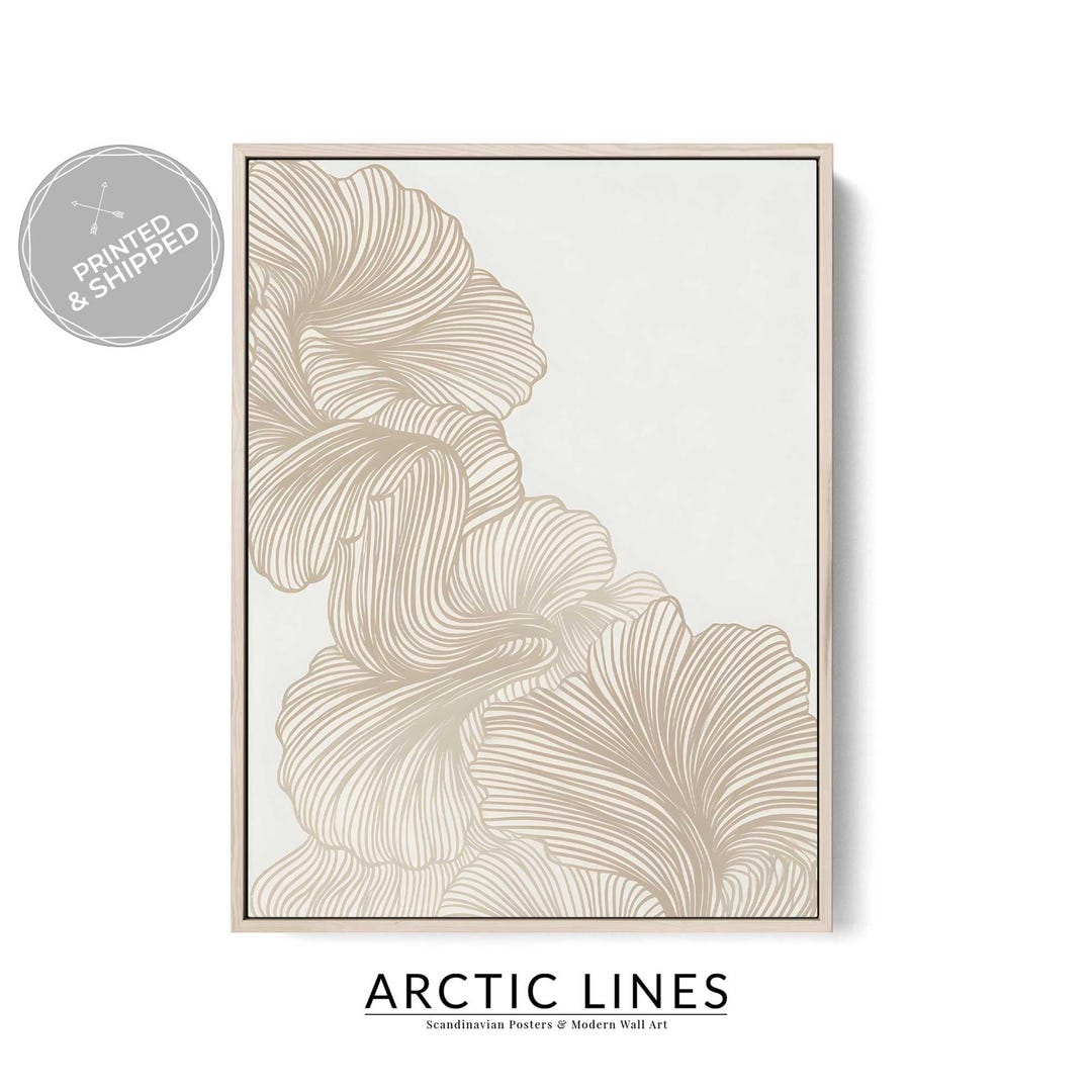 Neutral Beige Botanical Line Art Print, Minimalist Abstract Floral Wall ...