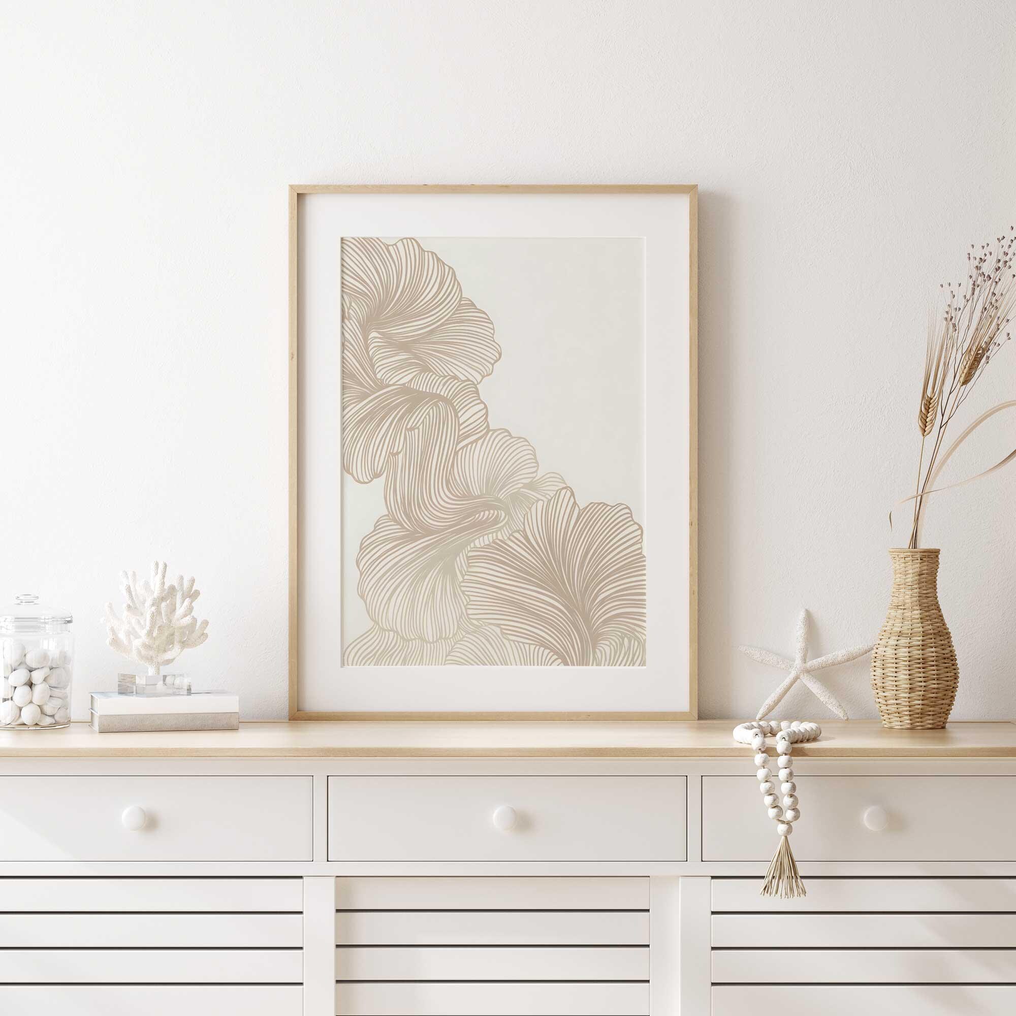 Neutral Beige Botanical Line Art Print, Minimalist Abstract Floral Wall ...