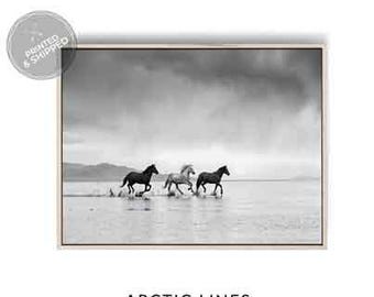 Wild Horses Running Art Print | Black and White Equine Photography | Action Horse Wall Decor | Modern Farmhouse Art | Dynamic Nature Poster