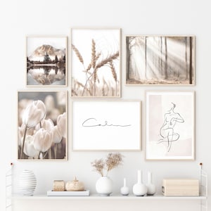 Natur Landschaft Blumen Gras Wand Kunst Leinwand Gemälde | Sonnenschein Nebel Landschaft Bild Skandinavisch Nordisch Poster für Wohnzimmer Wohnkultur