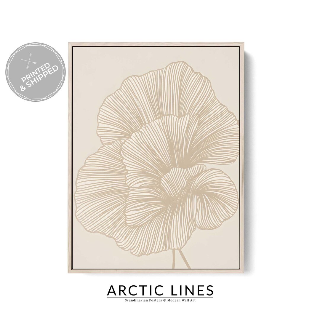 Minimal Beige Floral Line Art Print, Neutral Botanical Wall Art ...
