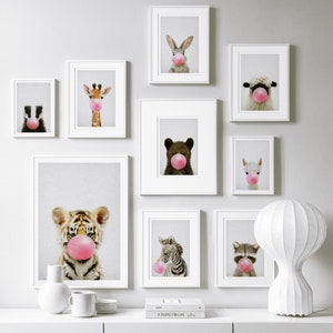 Baby Tiere Kinderzimmer Wandkunst: Giraffe Lama Tiger Kaninchen Bär Zebra Poster Drucke | Skandinavisch Nordisches Poster Leinwand Gemälde Babyzimmer