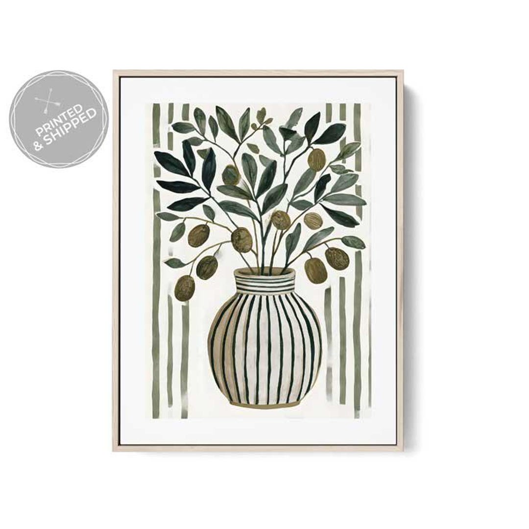 Olive Branch Vase Art Print Minimalist Botanical Wall Poster, Modern ...