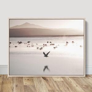Cranes over a Lake Picture Bohemia Beige Scenery Poster and Prints Wall Art Scandinavian