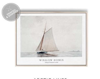 Impresión artística de Winslow Homer navegando frente a Gloucester, 1880. Póster de pintura náutica, reproducción de decoración de pared de bellas artes marítimas.