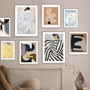 Abstraktes Muster Linien und geometrische Formen Wandkunst, schicke Leinwanddrucke für Zuhause Leinwandmalerei Nordische Poster Stilvolle abstrakte Linien Kunst