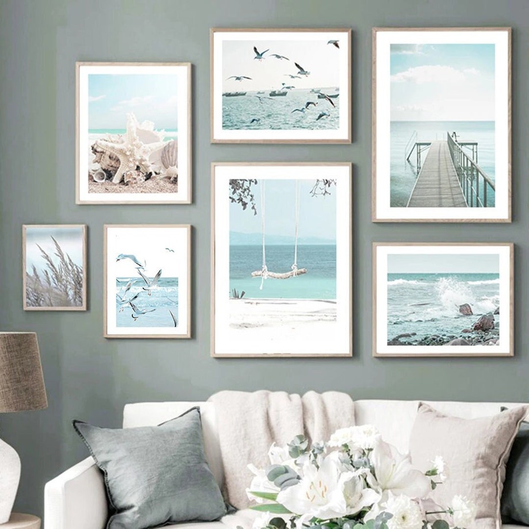 Blue and Green Beach Landscape Posters Scenery Picture Wall Art Canvas