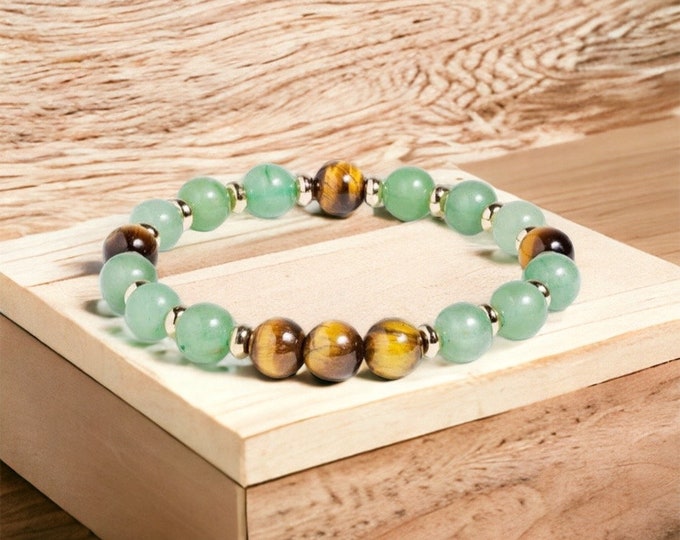 Featured listing image: Green Aventurine & Tiger Eye “Good Fortune and Protection” Crystal Gemstone Bracelet