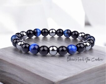 Tiger’s Eye, Hematite & Obsidian Triple Protection Bracelet