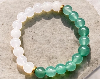 White Jade and Aventurine Peace and Prosperity  Bracelet: Crystal Healing Jewelry