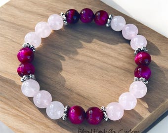Rose Quartz & Pink Tiger Eye “Inner Strength” Gemstone Bracelet Healing   Jewelry