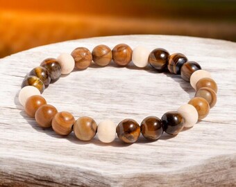 Tiger's Eye and  Wood Jasper Bracelet: Balance and Natural Grounding Boho Unisex