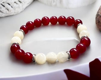 Ruby + Moonstone Crystal Bracelet • Love Attraction & New Beginnings • Handmade Healing Gemstone Jewelry