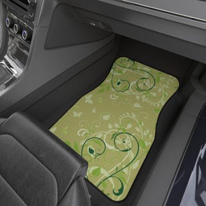 Aesthetic Y2k Green Car mat, Cute Car accessory, Vector Flourish Car mat image 2