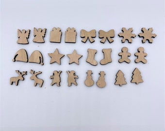 Christmas Holiday Stud Earring Blanks, Sold in Pairs, Laser Cut DIY Wood Earrings, Unfinished Wood Blanks, Paintable Stainable