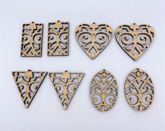 Filigree Dangle Earring Blanks, Sold in Pairs, Laser Cut Wood Earrings,  Unfinished Paintable Stainable Lightweight Wood Blank, Made in USA