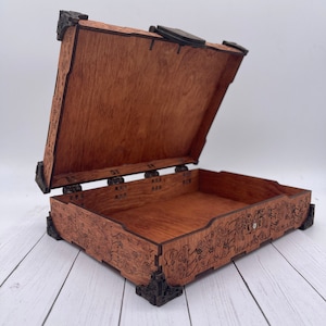 Handmade Wood Jewelry Box, Fully Assembled and Stained, Wood Trinket Box with Hinged Lid, Magnetic Closure, Laser Cut Wood, Made in USA