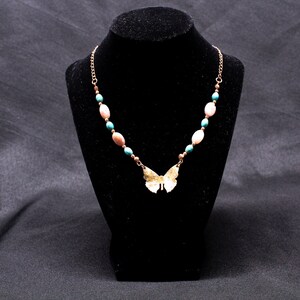 collier papillon, collier fait à la main, bijoux en cuivre, collier pour femme, collier rhodonite, collier turquoise, cadeaux pour femme