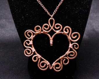 collar de corazón, collar de cobre, collar hecho a mano, collar para mujeres, regalos para ella, colgante de declaración, collar único, colgante para ella