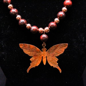 butterfly necklace, copper jewelry, handmade jewelry, gifts for her, necklace for her, beaded necklace, pendant necklace, unique necklace