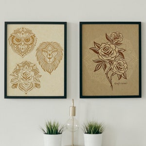 Poster Pack - 2x Printable Wall Art - Paper Beasts//Paper Roses - Tattoo - Mandala