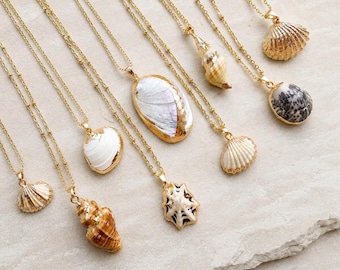 Natural Shell Pendant Necklace, Gold Tone Seashell Necklace, Minimalist Coastal Jewellery
