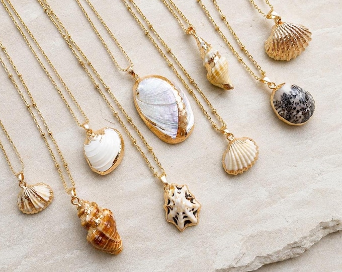 Natural Shell Pendant Necklace, Gold Tone Seashell Necklace, Minimalist Coastal Jewellery
