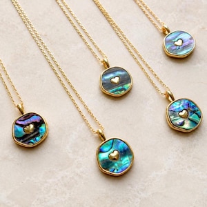 Abalone Shell Heart Pendant Necklace, Natural Iridescent Shell Jewellery