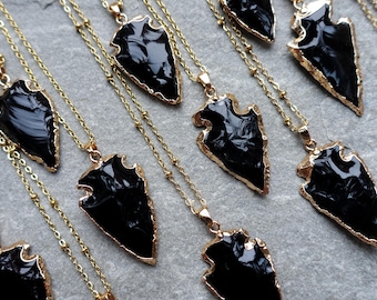 Obsidian Arrowhead Necklace, Black Arrow Crystal Pendant, Minimalist Jewellery