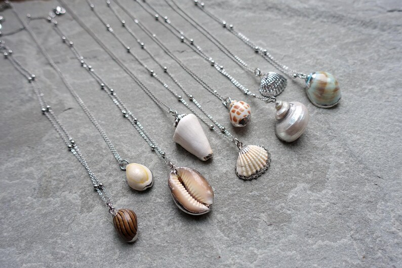 Shell Decorated Chain Seashell Necklace, Natural Shell Pendant Necklace, Minimalist Beach ...
