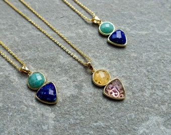 30% Sale Small Faceted Crystal Necklace, Geometric Gemstone Pendant, Real 18K gold plated, UK shop