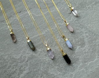 20mm Petite Crystal Point Necklace, Natural Gemstone Crystal Pendant, 18ct gold plated, UK shop