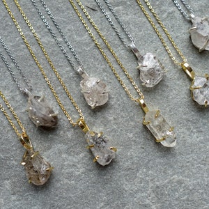 Raw Herkimer Diamond Crystal Necklace, Natural Gemstone Freeform Pendant, Real 18K gold or Platinum Plated, UK shop