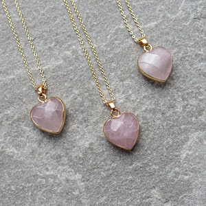 Small Faceted Heart Crystal Necklace, Natural Gemstone Pendant, Real 18K gold plated, UK shop