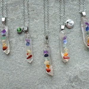 Chakra Raw Crystal Point Necklace, Personalised Initials & Birthstone Pendant, Stone Wand, Initial Gift, UK Shop