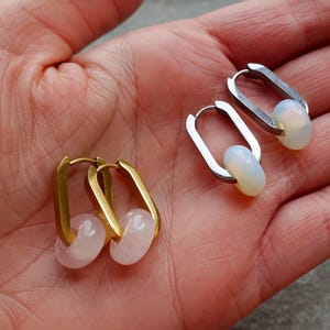 Paperclip Huggie Earrings, Tarnish Resistant PVD Vacuum Plating, Oval Hoops Minimalist Earrings