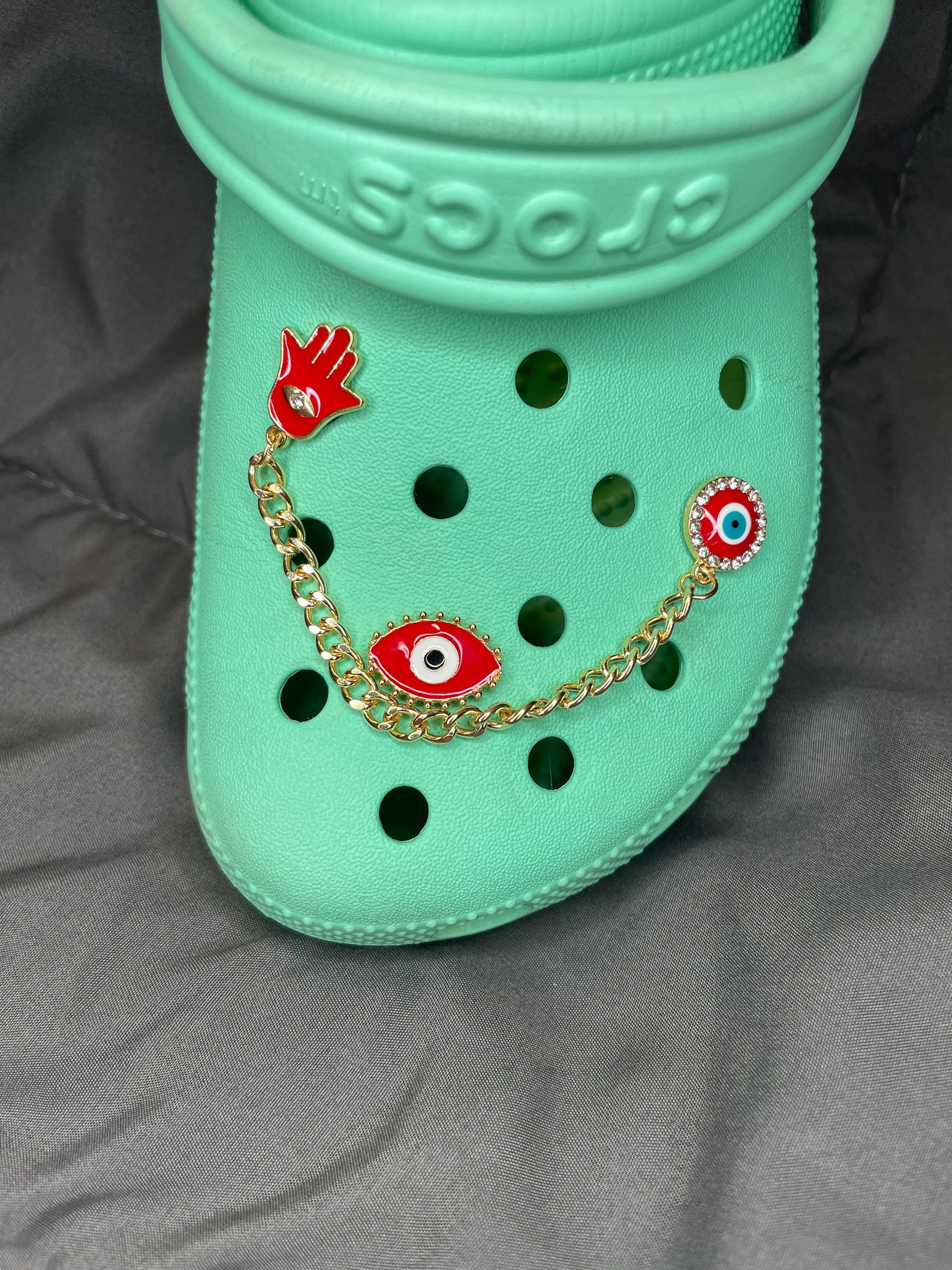 2 Pc Evil Eye Croc Chain Jibbitz Bracelet Charms Spiritual Etsy