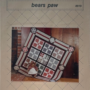 Vintage Bears Paw Quilt Pattern: Rustic Style, Traceable Blocks (1989 Paper Pattern and Instructions)