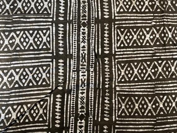 Batik Fabric: 2 Yard Hand-Dyed Brown Olive Tribal Pattern