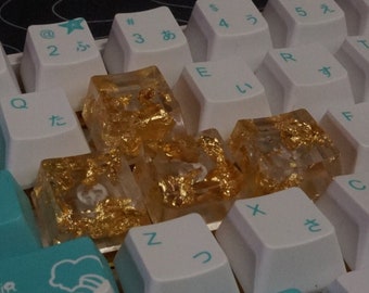 WASD Set Clear Gold Foil Resin Movement Keys Keycaps | OEM, WASD Keycaps