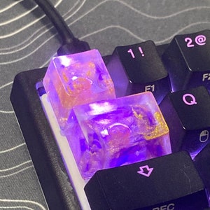 Purple And Gold Nebula Keycaps Custom Artisan Resin Keycaps image 2