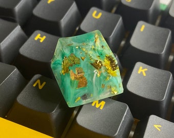 Green Gold Foil Resin Keycap | Artisan Keycap For Mechanical Keyboard | Gold Foil Keycap