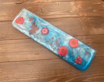 60/65% Blue And Red Flower Resin Wrist Rest | Wrist Rest For Mechanical Keyboard