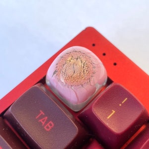 Tapa de tecla de resina de flor rosa para teclado mecánico / Tapa de tecla artesanal de flor de margarita rosa real para ESC 1U / Regalo de jugador de Navidad imagen 2