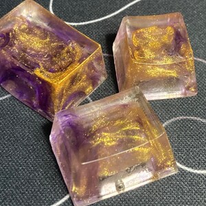 Purple And Gold Nebula Keycaps Custom Artisan Resin Keycaps image 1